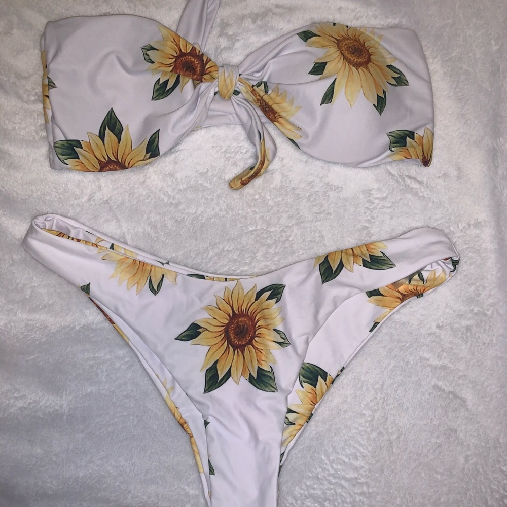 ZAFUL knot sunflower print bikini set